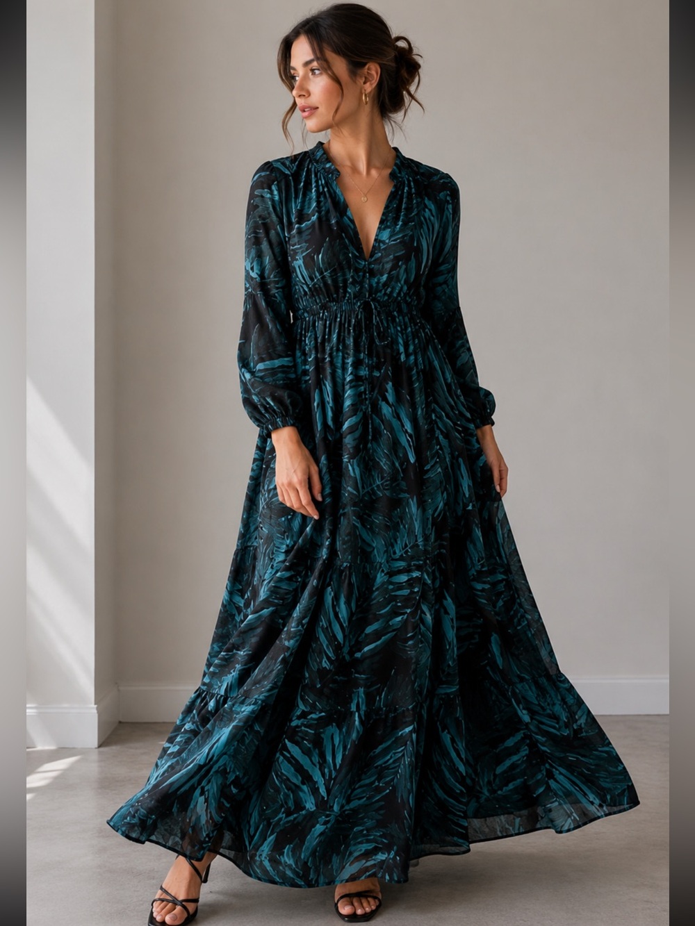 Olivia ceous black and teal blue maxi dress size medium